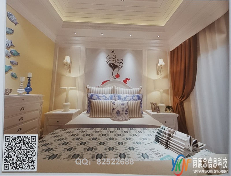 VR全景地中海卧室床头背景黑红字母26