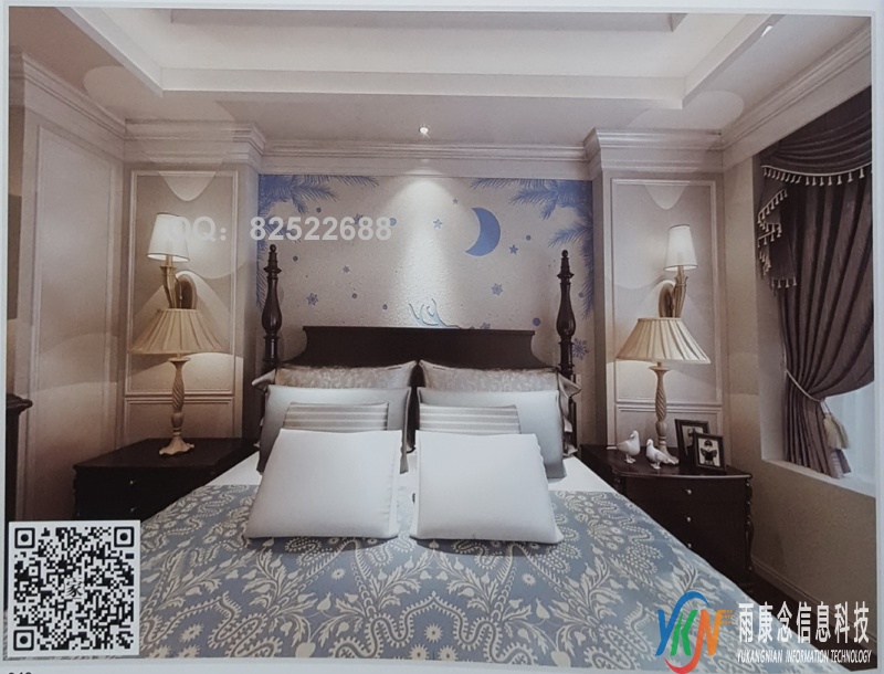 VR全景美式风格卧室床头背景星星月亮驴圣诞树对