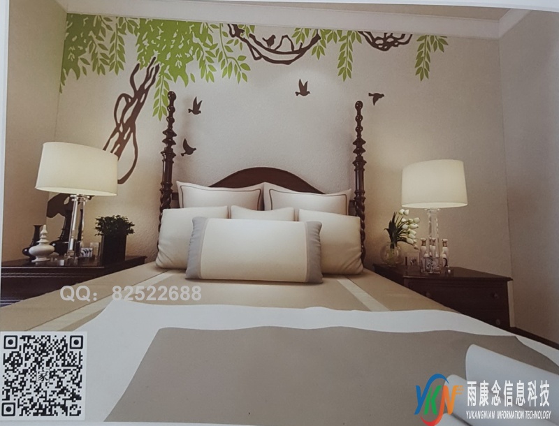 VR全景美式风格床头背景树藤飞鸟字母52