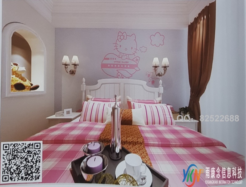 VR全景欧式风格床头背景HelloKitty儿童房背景墙9