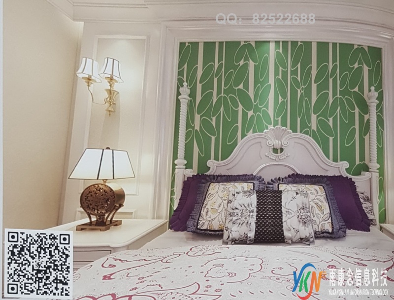 VR全景欧式风格床头背景椭圆块绿色竹子113