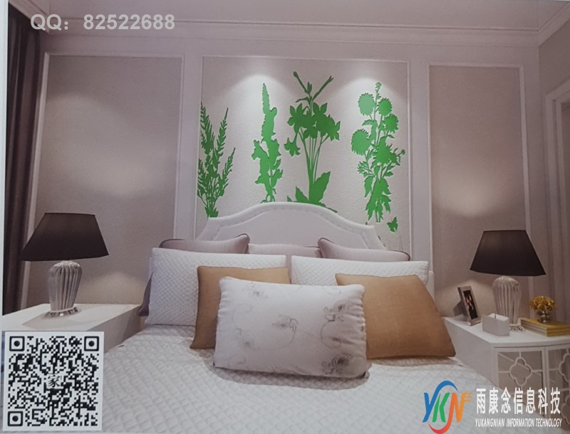 VR全景欧式风格床头背景绿色花草114