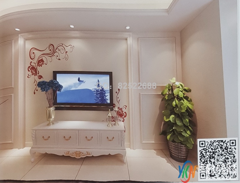 VR全景欧式风格电视背景桔色对花115