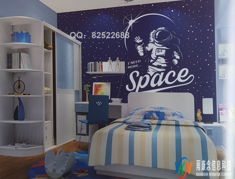 太空蓝色底儿童房背景墙RT024