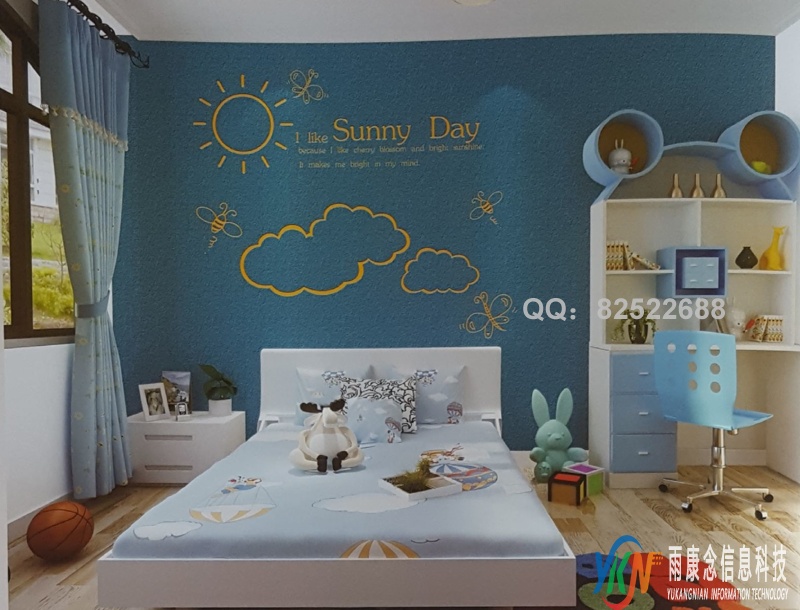 天空蓝色底儿童房背景墙RT031