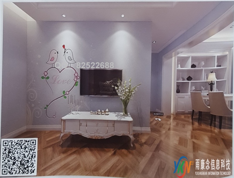 VR全景欧式风格电视背景心形花藤鸟衔玫瑰122