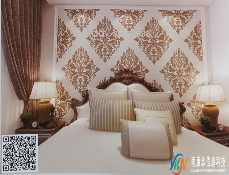VR全景欧式风格床头背景经典欧式壁纸花130