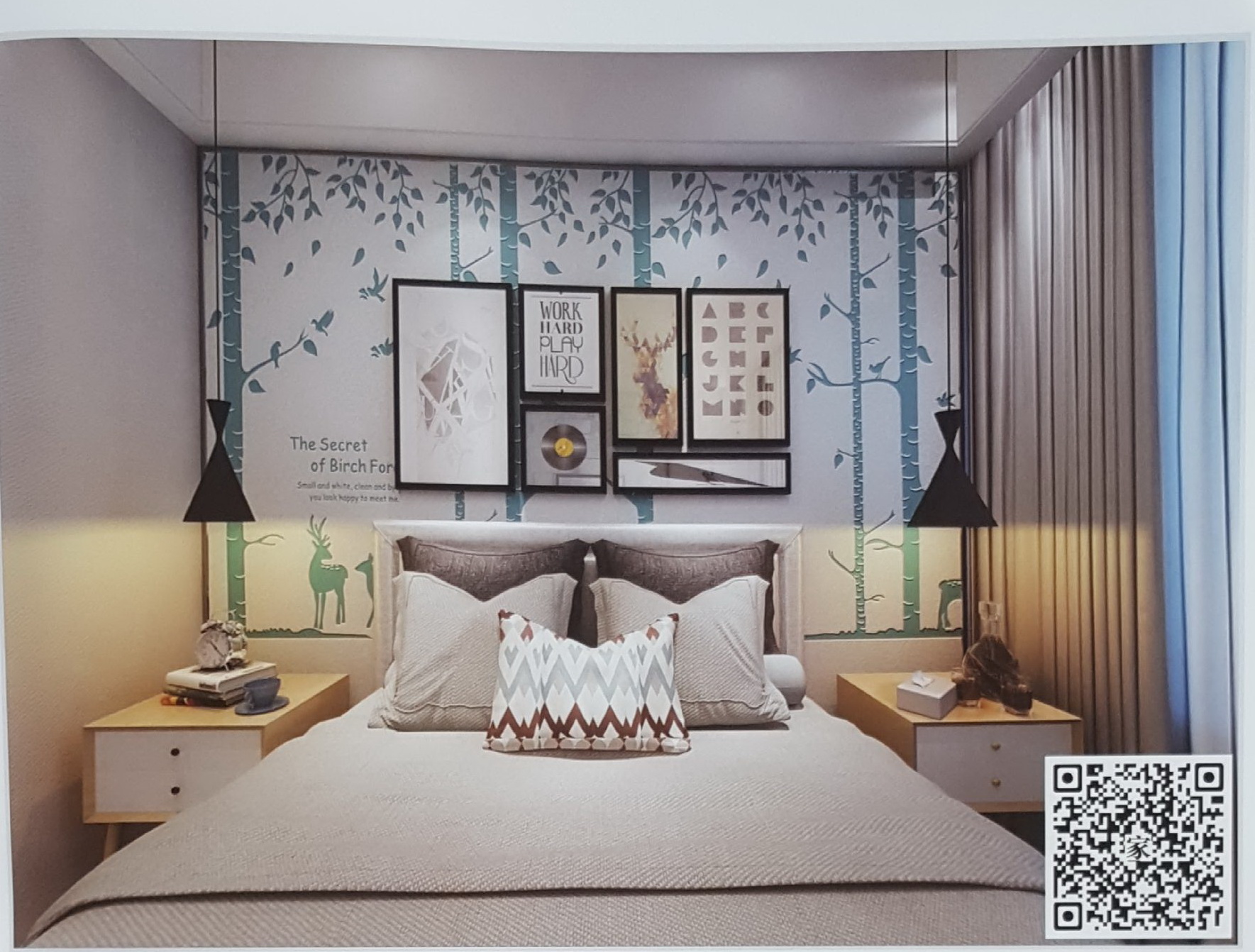 VR全景新中式风格床头背景树林小驴141