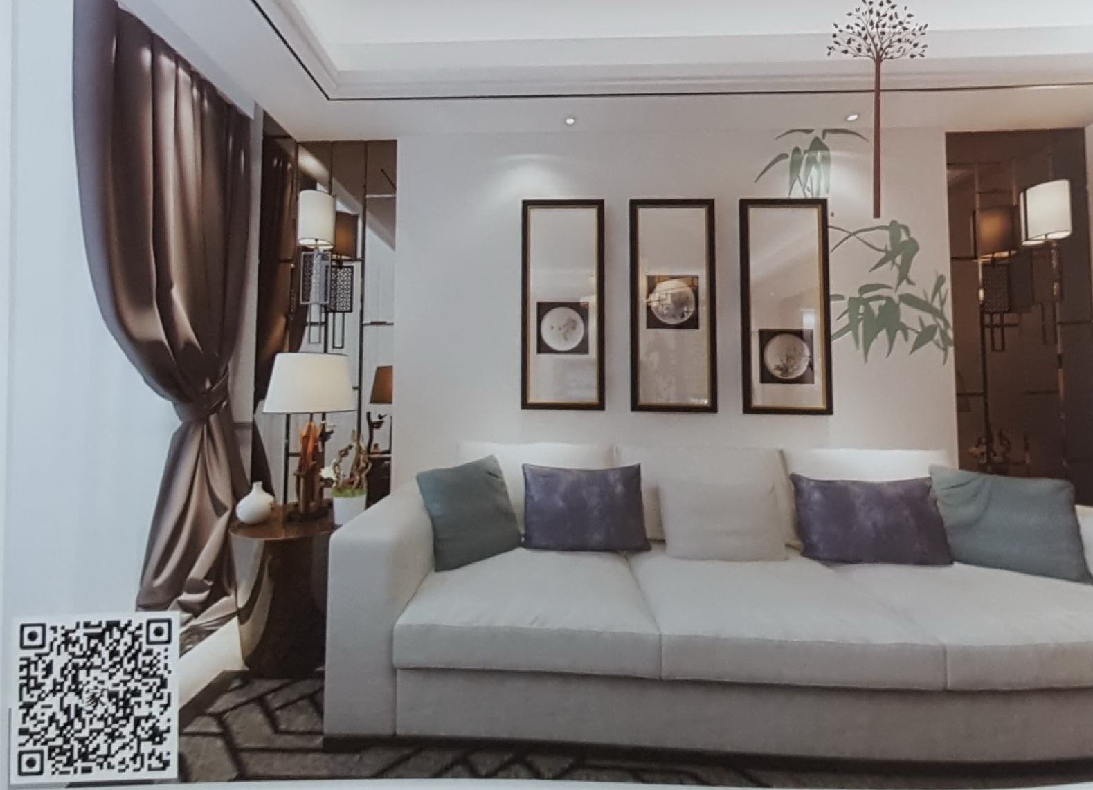 VR全景新中式风沙发背景竹叶159
