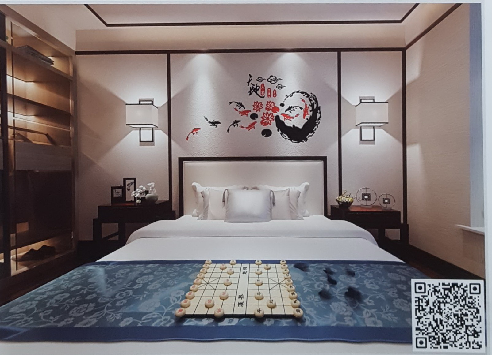 VR全景新中式风格床头背景天地人和161