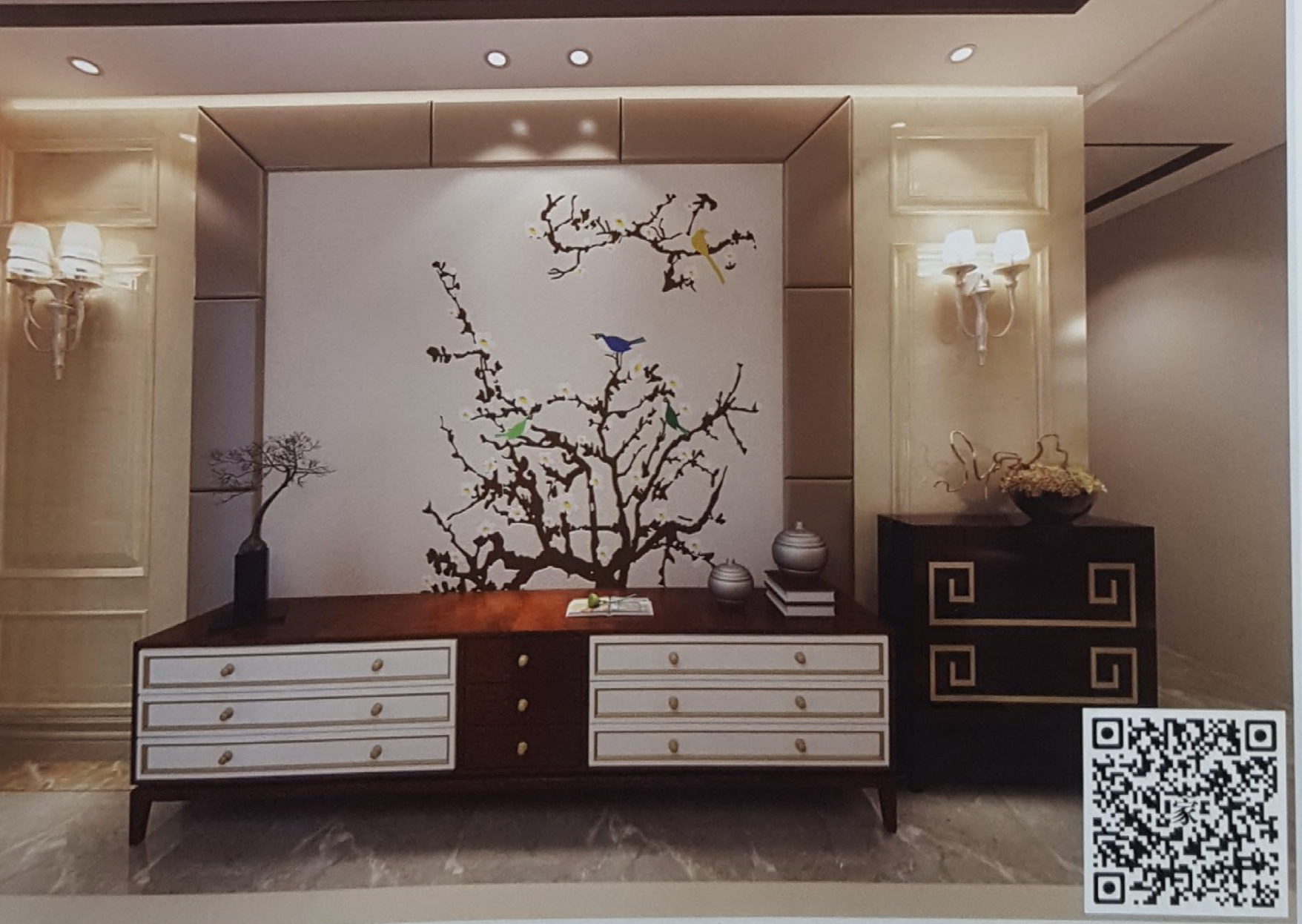 VR全景新中式风格书房背景喜上眉梢169