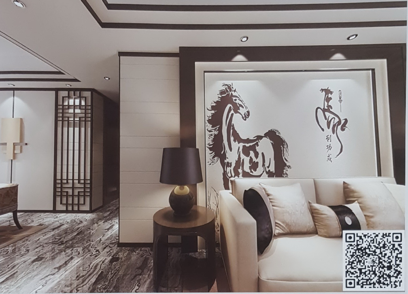 VR全景新中式风格沙发背景马到功成176