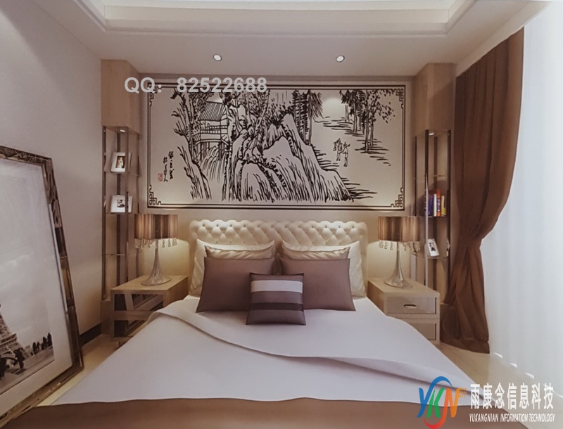 VR全景新中式风格床头背景松道人山水画186