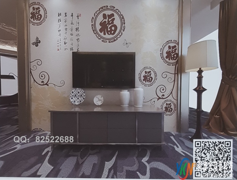 VR全景新中式风格电视背景对花福字画205