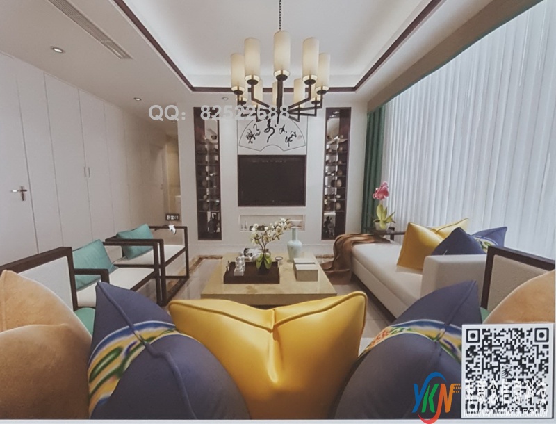 VR全景新中式风格电视背景扇形家和万事兴209