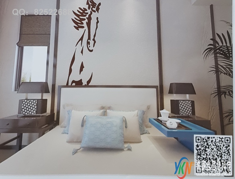 VR全景新中式风格床头背景马头235
