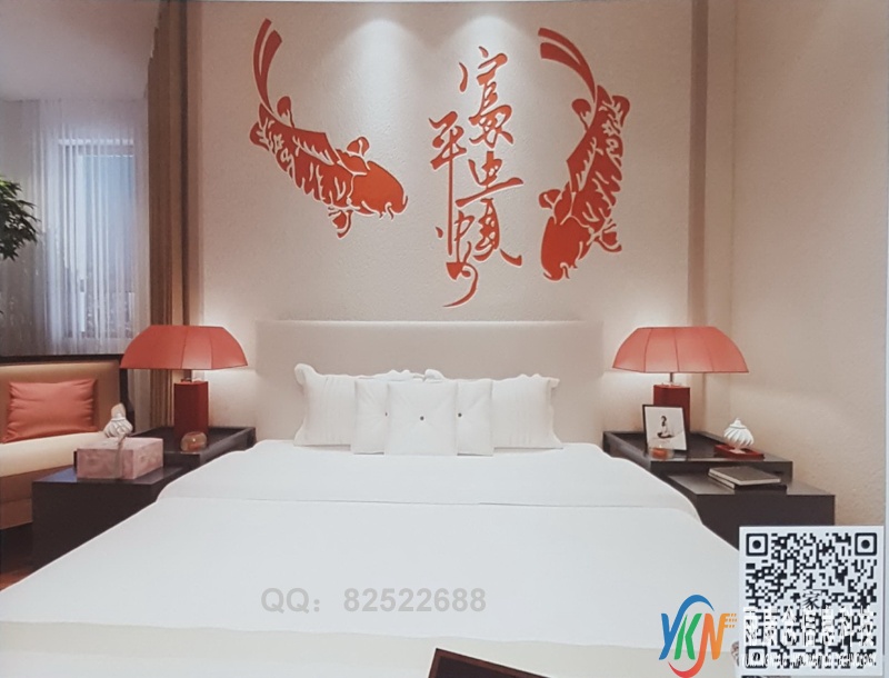 VR全景新中式风格床头背景富贵平安238