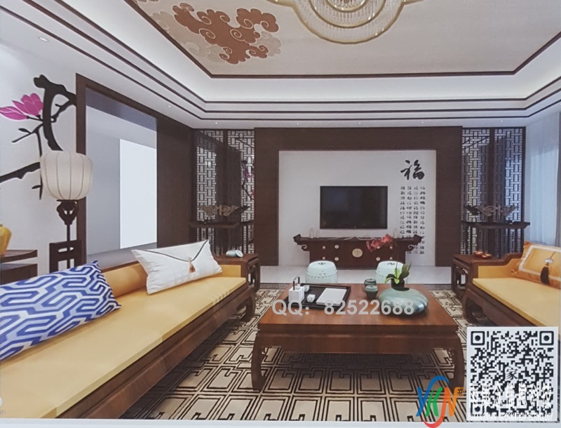 VR全景新中式风格电视背景百福字242