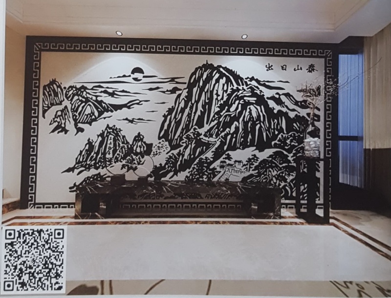 VR全景新中式风格大厅电视背景泰山日出249