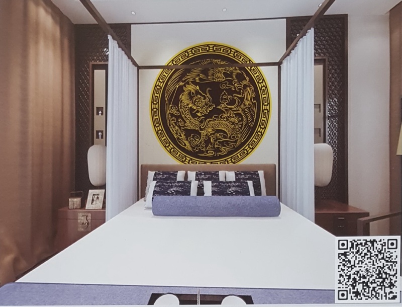 VR全景新中式风格床头背景龙凤呈祥250