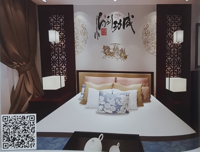 VR全景新中式风格床头背景马到功成253