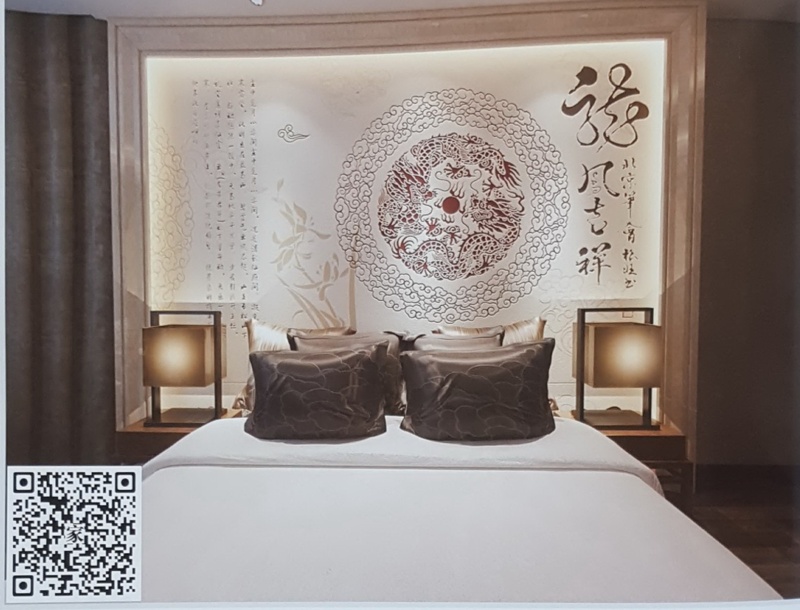 VR全景新中式风格床头背景龙凤呈祥257