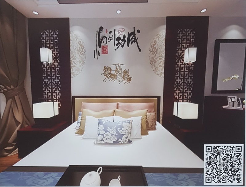 VR全景新中式风格床头背景马到功成263