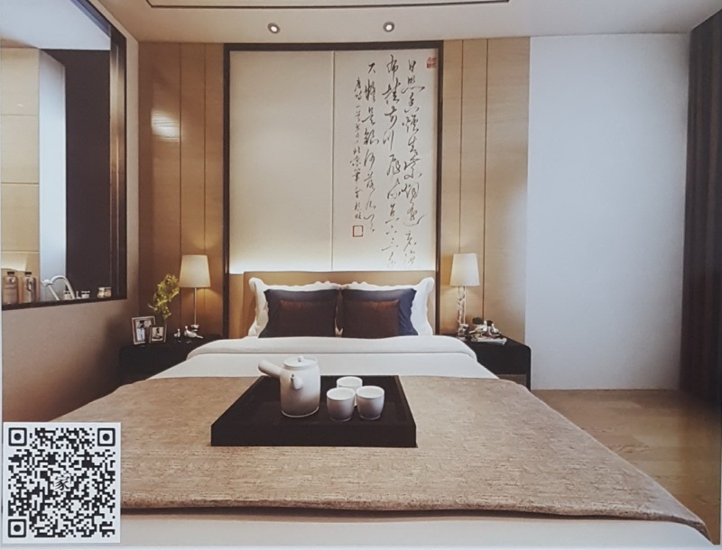 VR全景新中式风格床头背景望庐山瀑布字画277