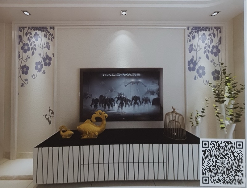 VR全景现代风格电视背景对花381