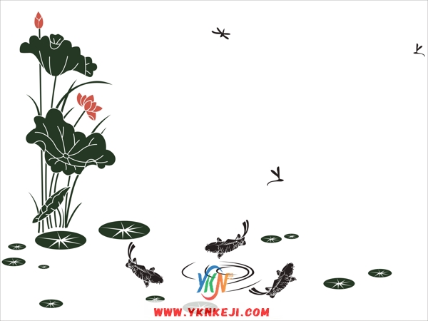 SH18 字画系列:荷塘蜻蜓矢量图